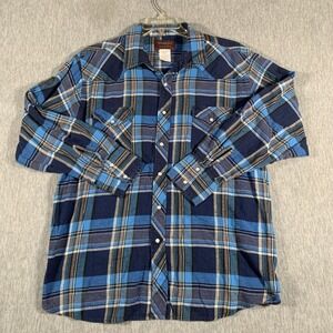 Wrangler Shirt Mens 2XL Plaid Western Pearl Snap Flannel Big Man Long Sleeve